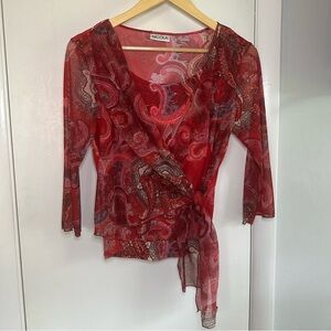 Nicola Y2K Paisley Wrap Top. Size: Small. Color: Red.